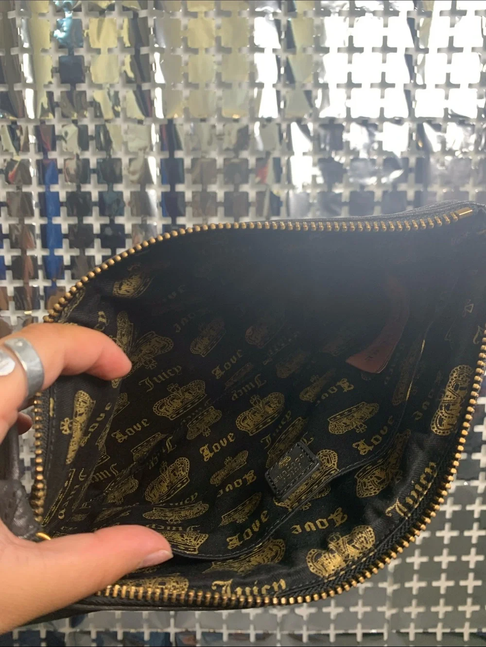 Juicy Couture Black Sequin Zip Wristlet